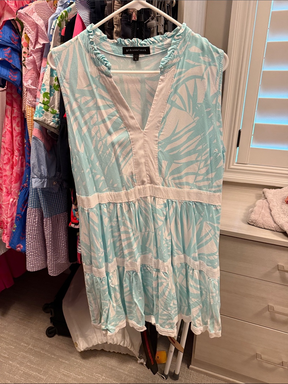 Pink House Black Market Mint & White Sleeveless Tiered Mini Dress